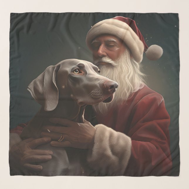 Weimaraner With Santa Claus Festive Christmas Scarf (Front)