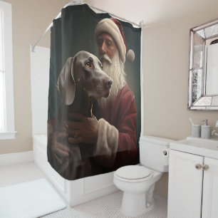 Weimaraner With Santa Claus Festive Christmas Shower Curtain