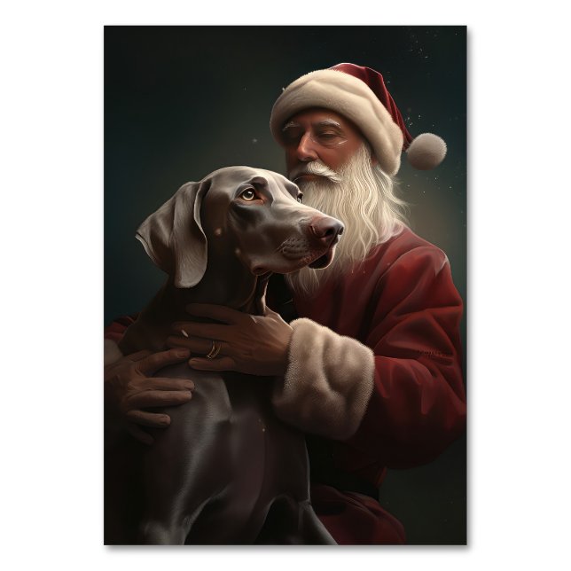 Weimaraner With Santa Claus Festive Christmas Table Number (Front)
