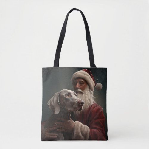 Weimaraner With Santa Claus Festive Christmas Tote Bag