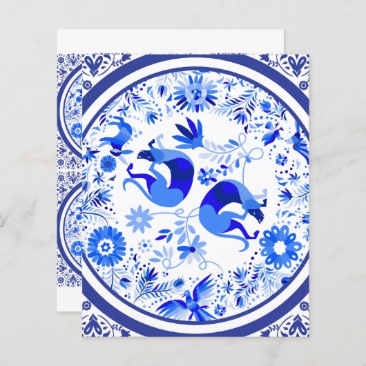 Weimaraners, Rabbits and Birds Otomi Blue & White (Front/Back)