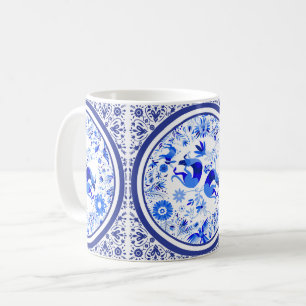 Weimaraners, Rabbits and Birds Otomi Blue & White Coffee Mug