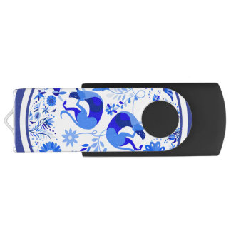 Weimaraners, Rabbits and Birds Otomi Blue & White Flash Drive