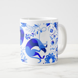 Weimaraners, Rabbits and Birds Otomi Blue & White Giant Coffee Mug