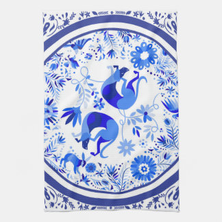 Weimaraners, Rabbits and Birds Otomi Blue & White Kitchen Towel