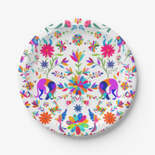 Weimaraners,Rabbits, Bugs & Birds Otomi pattern Paper Plates
