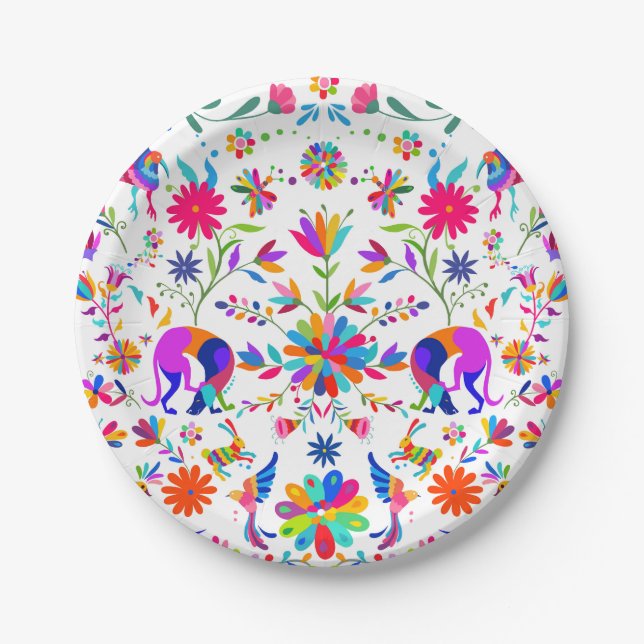 Weimaraners,Rabbits, Bugs & Birds Otomi pattern Paper Plates (Front)