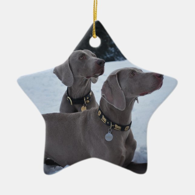 Weimeraner in the Snow Ceramic Ornament (Front)