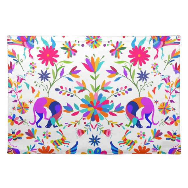 Weims, Rabbits, & Birds Otomi styled pattern  Cloth Placemat (Front)