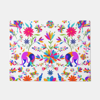 Weims, Rabbits, & Birds Otomi styled pattern  Doormat