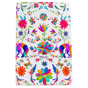 Weims, Rabbits, & Birds Otomi styled pattern  Medium Gift Bag