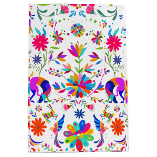 Weims, Rabbits, & Birds Otomi styled pattern Medium Gift Bag