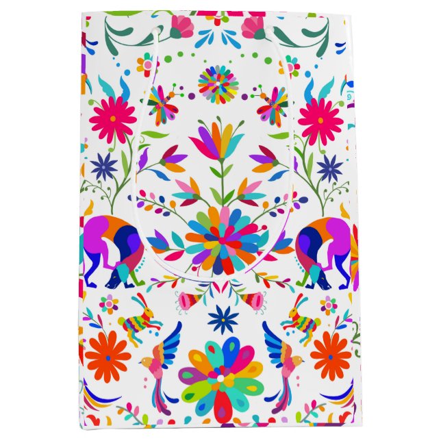 Weims, Rabbits, & Birds Otomi styled pattern  Medium Gift Bag (Front)
