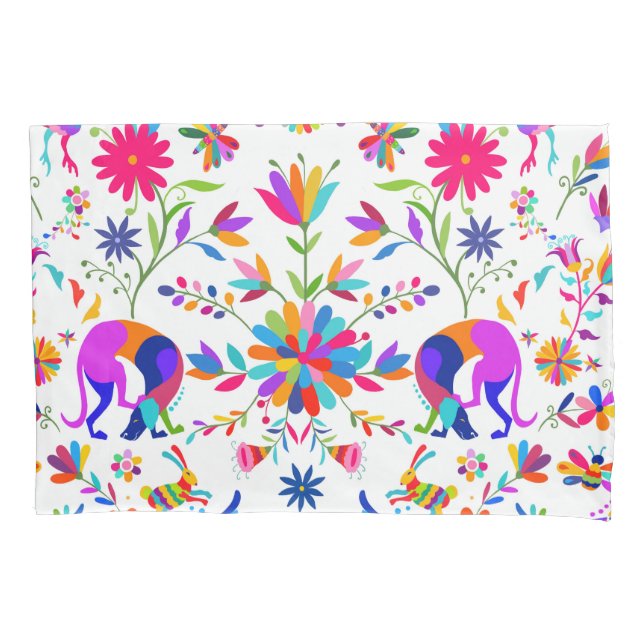 Weims, Rabbits, & Birds Otomi styled pattern  Pillow Case (Front)