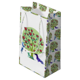 Weiner Dog Love Tree , Hearts Small Gift Bag