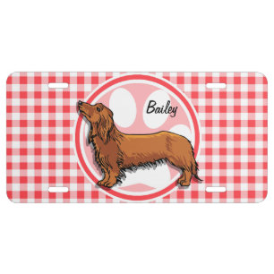 Weiner Dog; Red and White Gingham License Plate