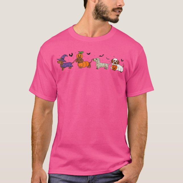 Weiner Dog Witch Happy Halloweenie Cute Halloween  T-Shirt (Front)