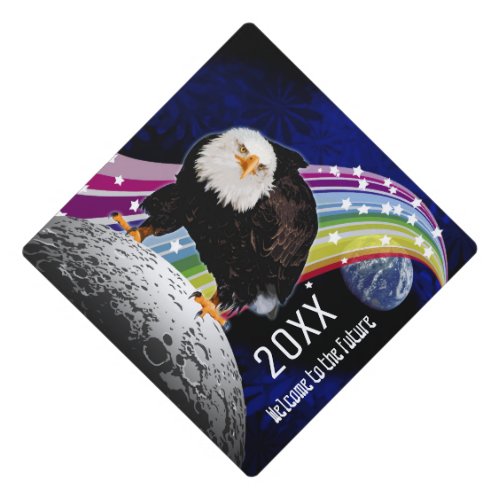 Weird American Eagle Space Collage Rainbow  Moon Graduation Cap Topper