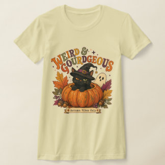 Weird and Gourdgeous Autumn Pumpkin Cat Illustrati T-Shirt