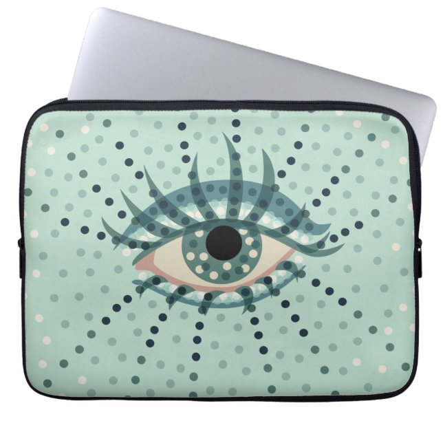 Weird Blue Eye With Dots Abstract Psychedelic Art Laptop Sleeve (Front)