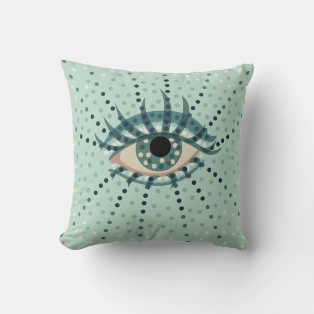 Weird Blue Eye With Dots Abstract Psychedelic Art Throw Pillow (Front)