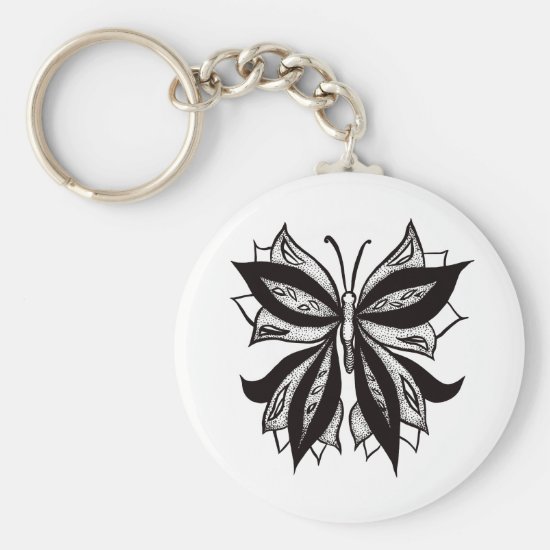 Weird Butterfly Tattoo Abstract Ink Drawing Keychain