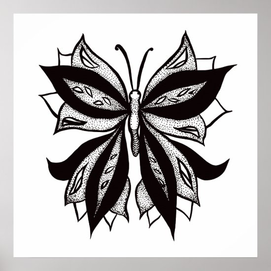 Weird Butterfly Tattoo Abstract Ink Drawing Poster