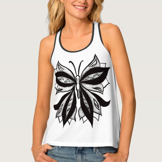 Weird Butterfly Tattoo Abstract Ink Drawing Tank Top