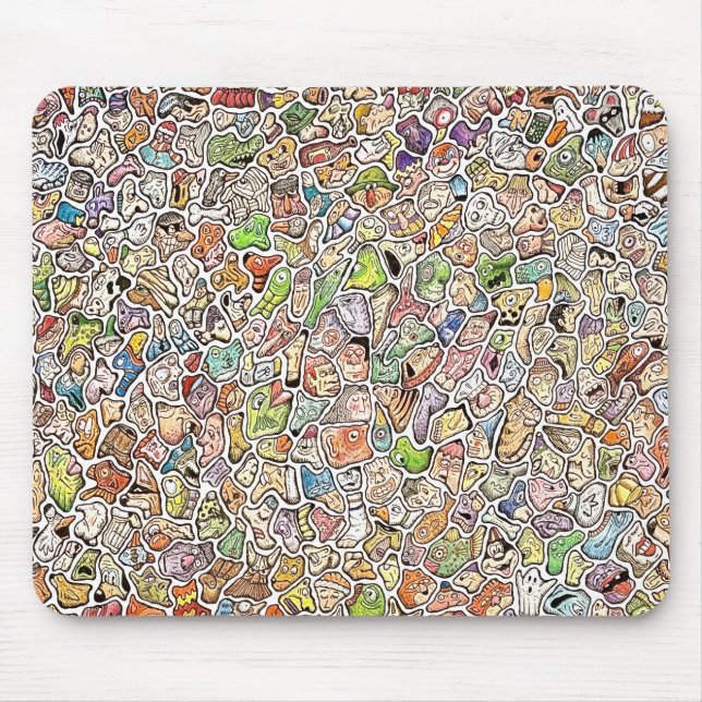 Weird Cartoon Faces Color Drawing Computer Mouse Pad (Front)