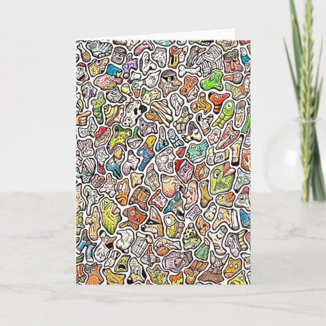 Weird Cartoon Faces Color Pencil Greeting Card (Front)
