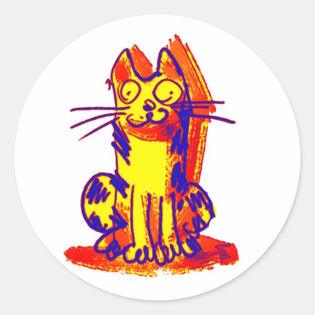 weird cat quick drawing cartoon classic round sticker (Front)