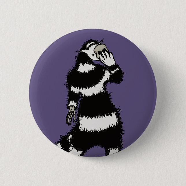 Weird Cat Skull Mask Whimsical Gothic Button (Front)
