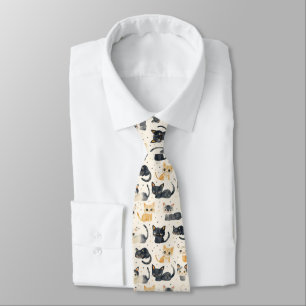 Weird Cats Pattern Neck Tie