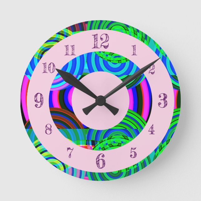 Weird Colorful Modern Psychedelic Frame Round Clock (Front)