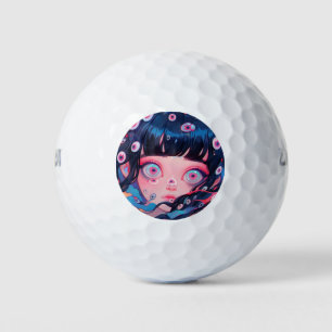 Weird Creepy Cute Anime Girl Golf Balls