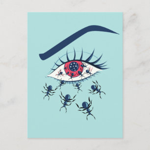 Weird Creepy Red Eye Art With Crawling Ants Postcard