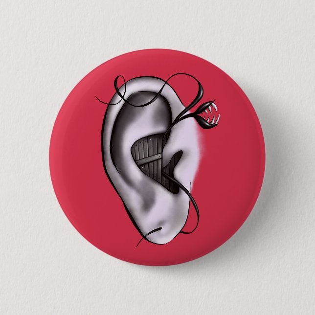 Weird Ear Monster Digital Art Button (Front)