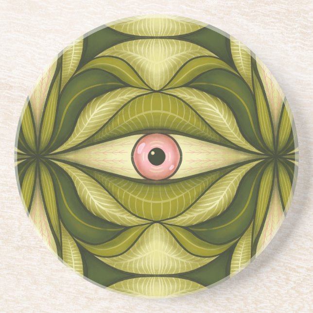 Weird Eye Plant Botanical Pattern Green Witch Coaster (Front)