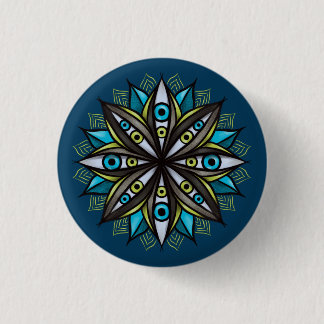 Weird Eyes Mandala Art - Trippy Flower Blue Green Button