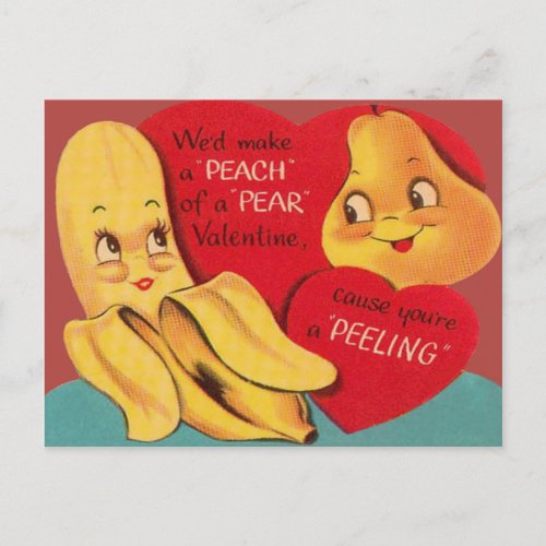 Weird Funny Banana Pear Appealing Peel Valentine Holiday Postcard