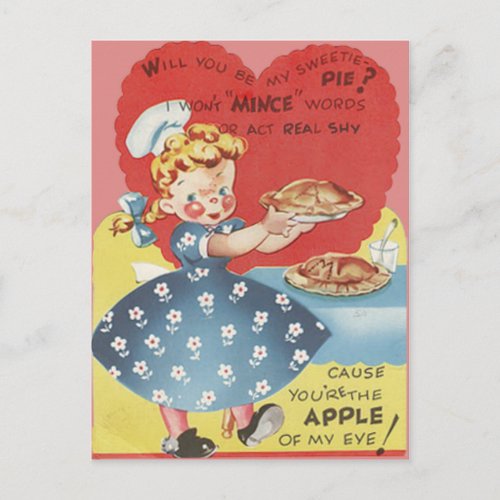 Weird Funny Mince Apple Pie Waitress Valentine Holiday Postcard