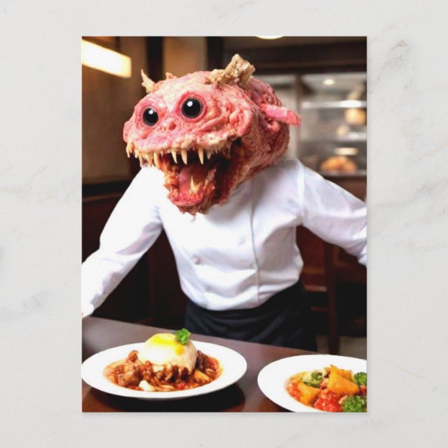 Weird Funny Monster Chef Postcard (Front)