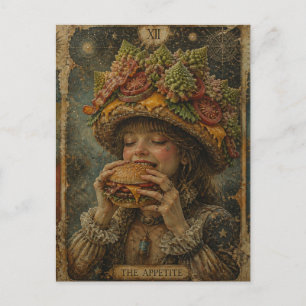 Weird Girl with a Cheeseburger Hat The Appetite Postcard