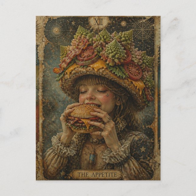 Weird Girl with a Cheeseburger Hat The Appetite Postcard (Front)