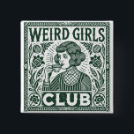 Weird Girls Club  Button<br><div class="desc">Welcome to the "Weird Girls Club, " where individuality and self-expression reign supreme. This vintage-inspired design features a quirky girl enjoying a cup of tea, surrounded by intricate floral details. With its whimsical and retro aesthetic, this artwork celebrates the beauty of being unique and embracing one’s weirdness. Perfect for free...</div>
