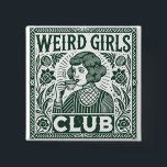 Weird Girls Club  Button<br><div class="desc">Welcome to the "Weird Girls Club, " where individuality and self-expression reign supreme. This vintage-inspired design features a quirky girl enjoying a cup of tea, surrounded by intricate floral details. With its whimsical and retro aesthetic, this artwork celebrates the beauty of being unique and embracing one’s weirdness. Perfect for free...</div>