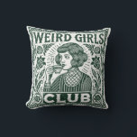 Weird Girls Club  Throw Pillow<br><div class="desc">Welcome to the "Weird Girls Club, " where individuality and self-expression reign supreme. This vintage-inspired design features a quirky girl enjoying a cup of tea, surrounded by intricate floral details. With its whimsical and retro aesthetic, this artwork celebrates the beauty of being unique and embracing one’s weirdness. Perfect for free...</div>