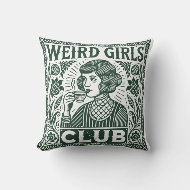 Weird Girls Club  Throw Pillow (Front)
