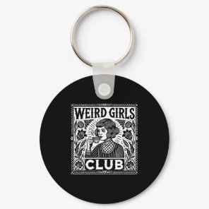 Weird Girls Club Vintage Linocut Retro Introvert A Keychain