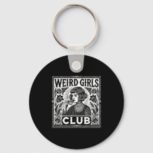 Weird Girls Club Vintage Linocut Retro Introvert A Keychain